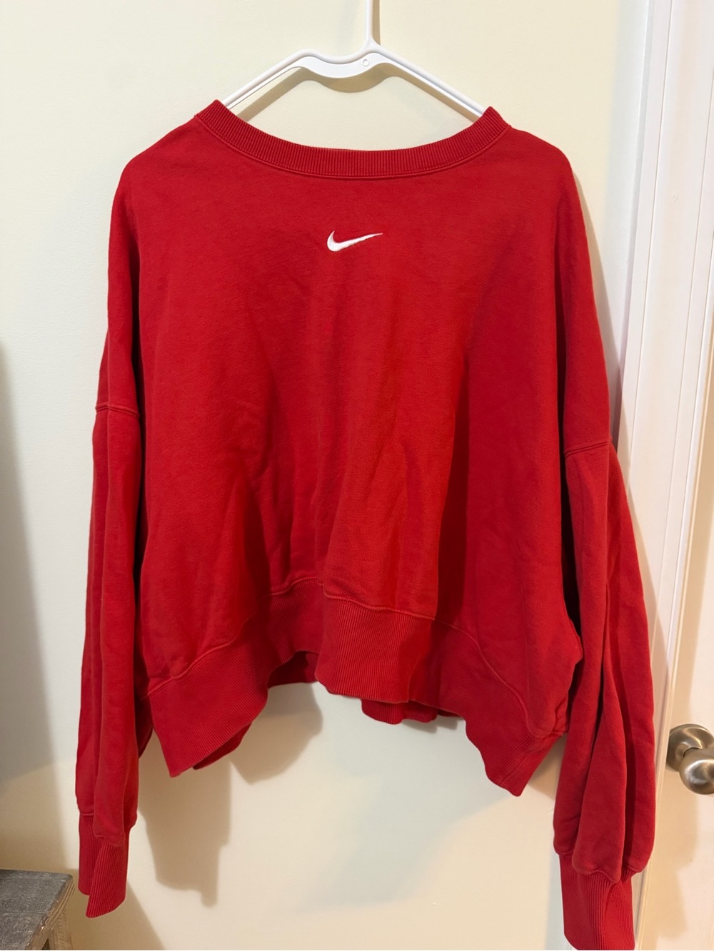 Nike Red Cropped Boxy Sweatshirt with White Swoosh